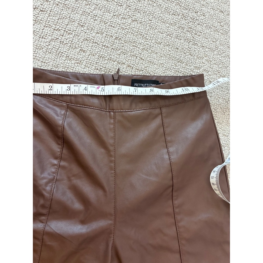 PrettyLittleThing Brown Faux‎ Leather Pants Size 4 High Waist Trousers - Picture 5 of 7